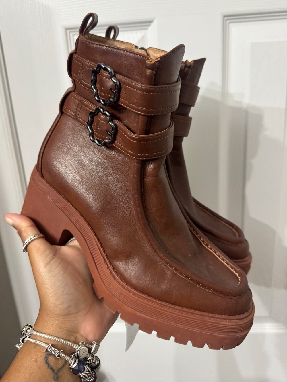 Sam And Libby Chunky Brown Platform Boots Size Women's 8.5